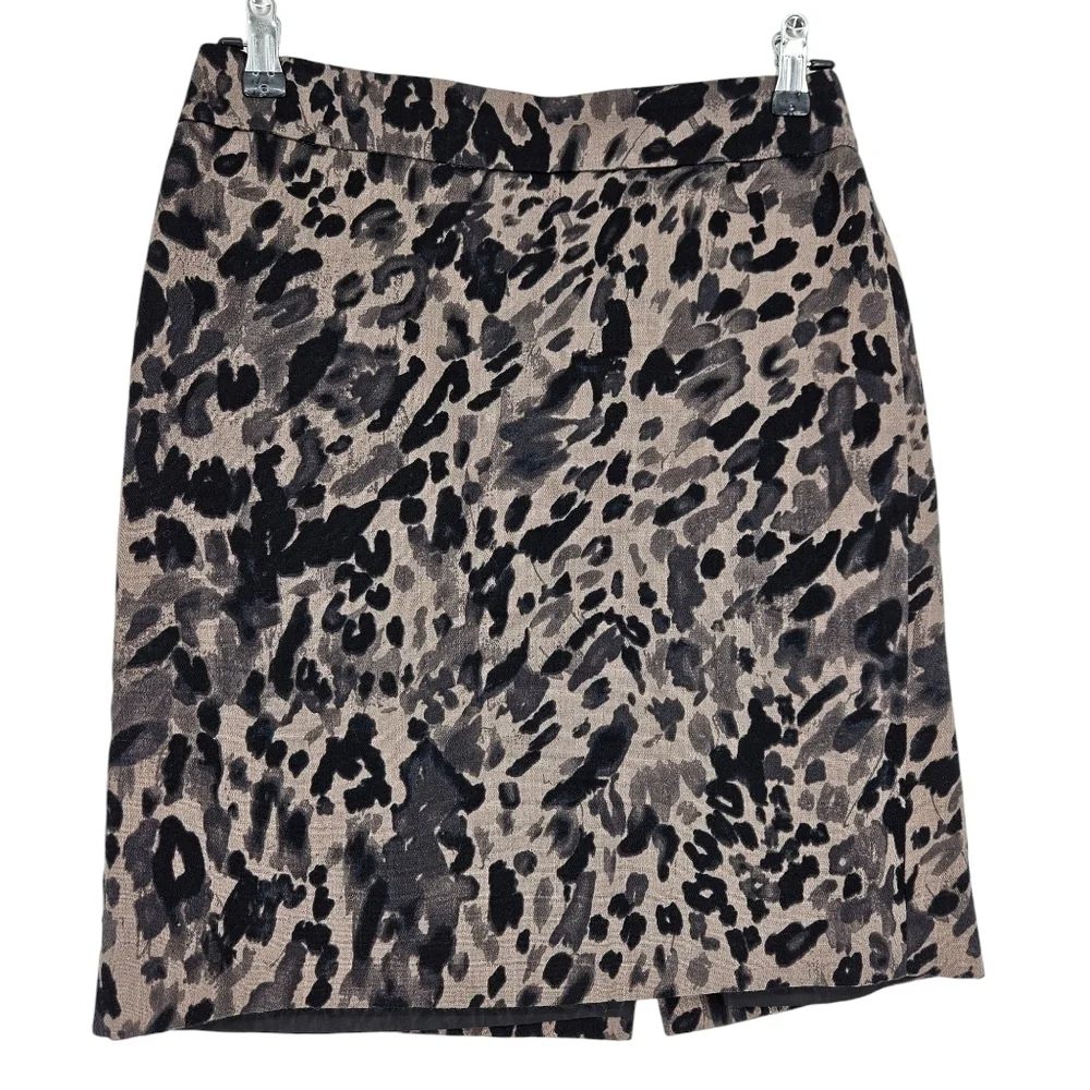 Ann Taylor Straight Pencil Skirt Leopard Animal Print Zip Lined Petite 4P